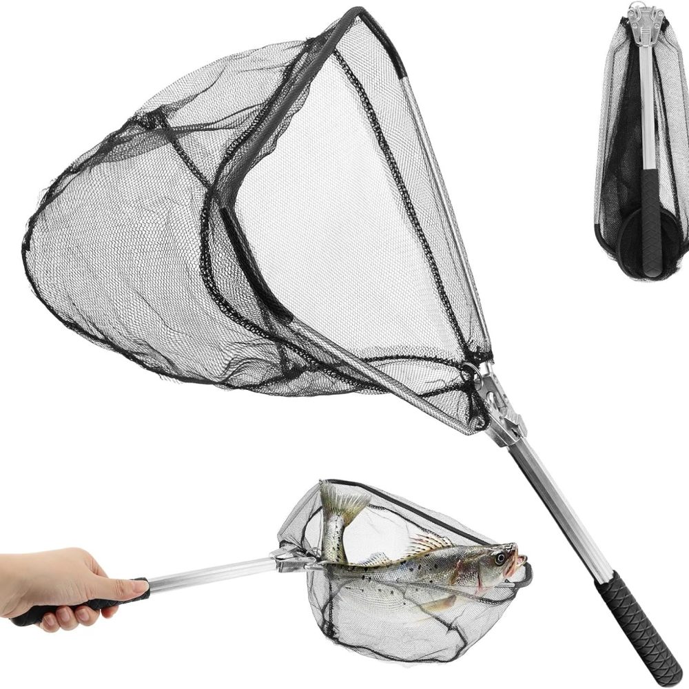 Fishing Net Minnow Nets with Aluminum Collapsible Telescopic Pole Handle and Nylon Mesh, Small Fishing Landing Net, Safe Fish Catching or Releasing