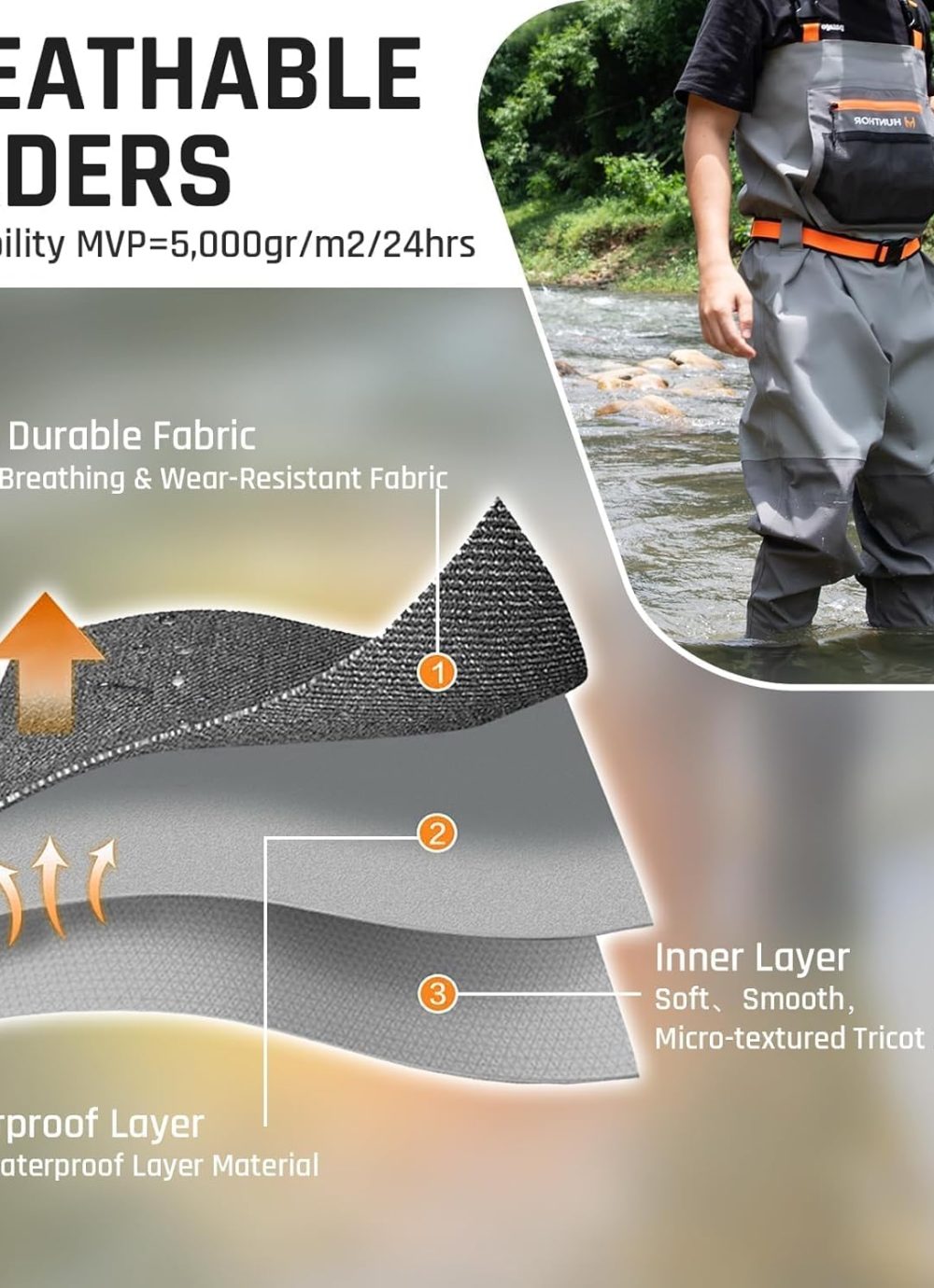 Fishing Waders for Men Waterproof Breathable Chest Wader with Insulated Stockingfoot for Fly Fishing, Hunting, Wading - Image 5