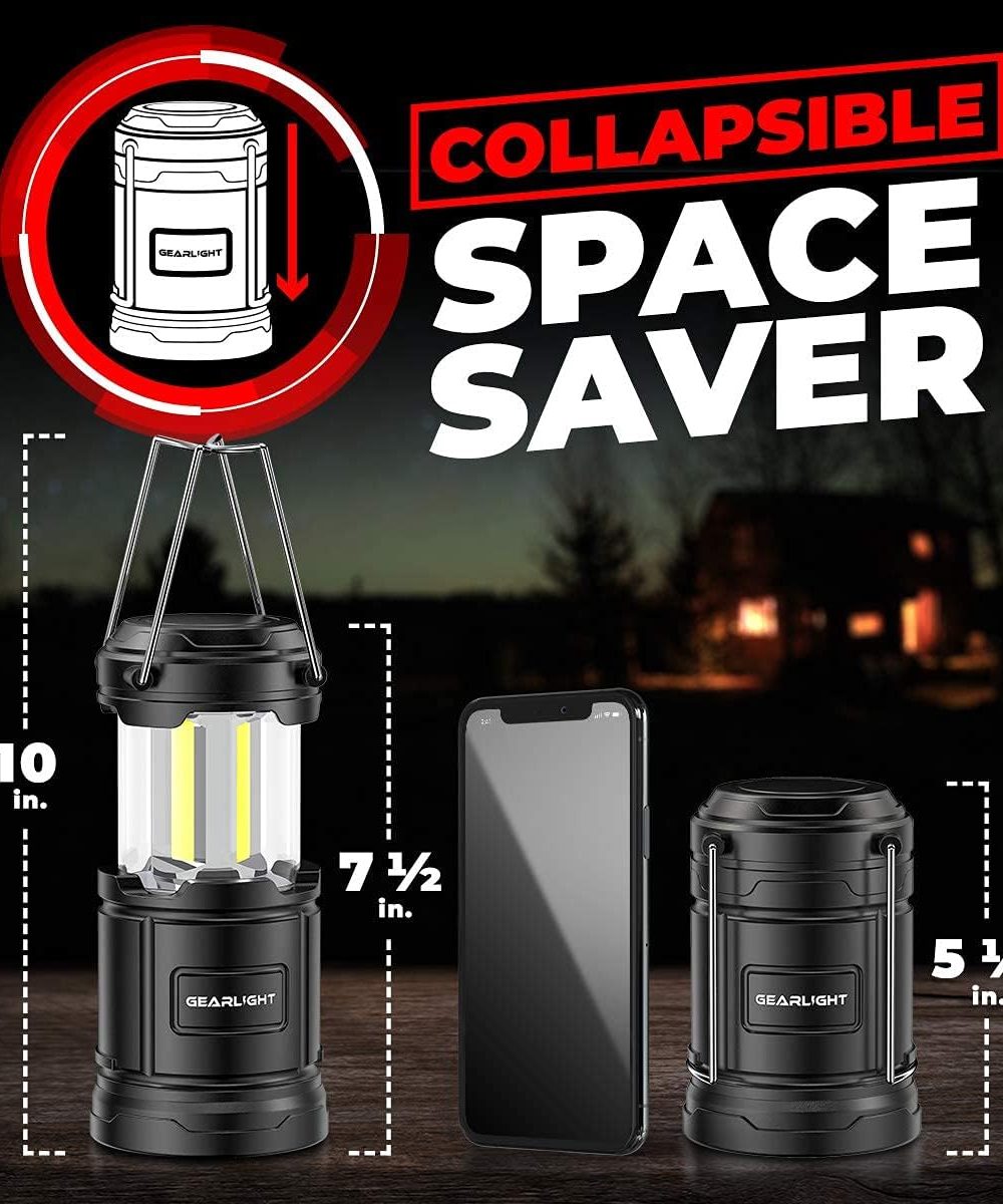 GearLight Camping Lantern - 2 Portable LED Battery Powered Lantern with Magnetic Base and Foldable Hook for Emergency Use or Campsites, Essential Hurricane Survival Kit with Batteries - Image 4