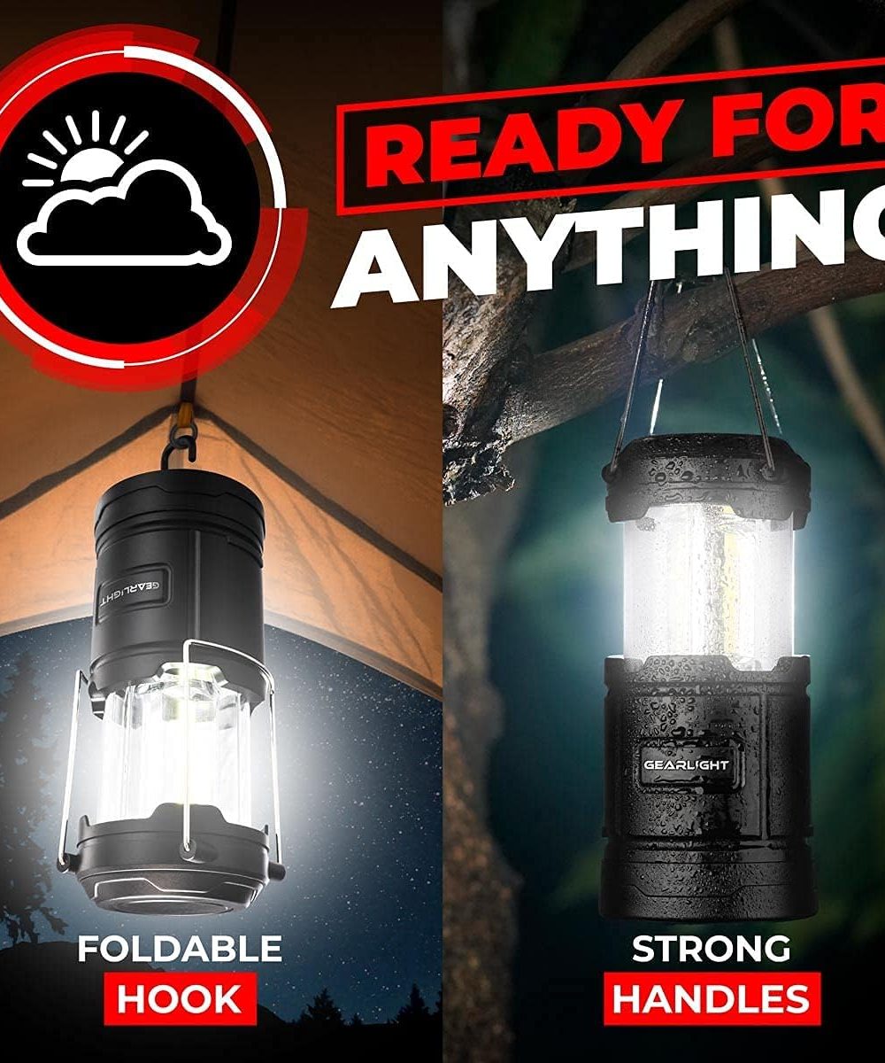GearLight Camping Lantern - 2 Portable LED Battery Powered Lantern with Magnetic Base and Foldable Hook for Emergency Use or Campsites, Essential Hurricane Survival Kit with Batteries - Image 6