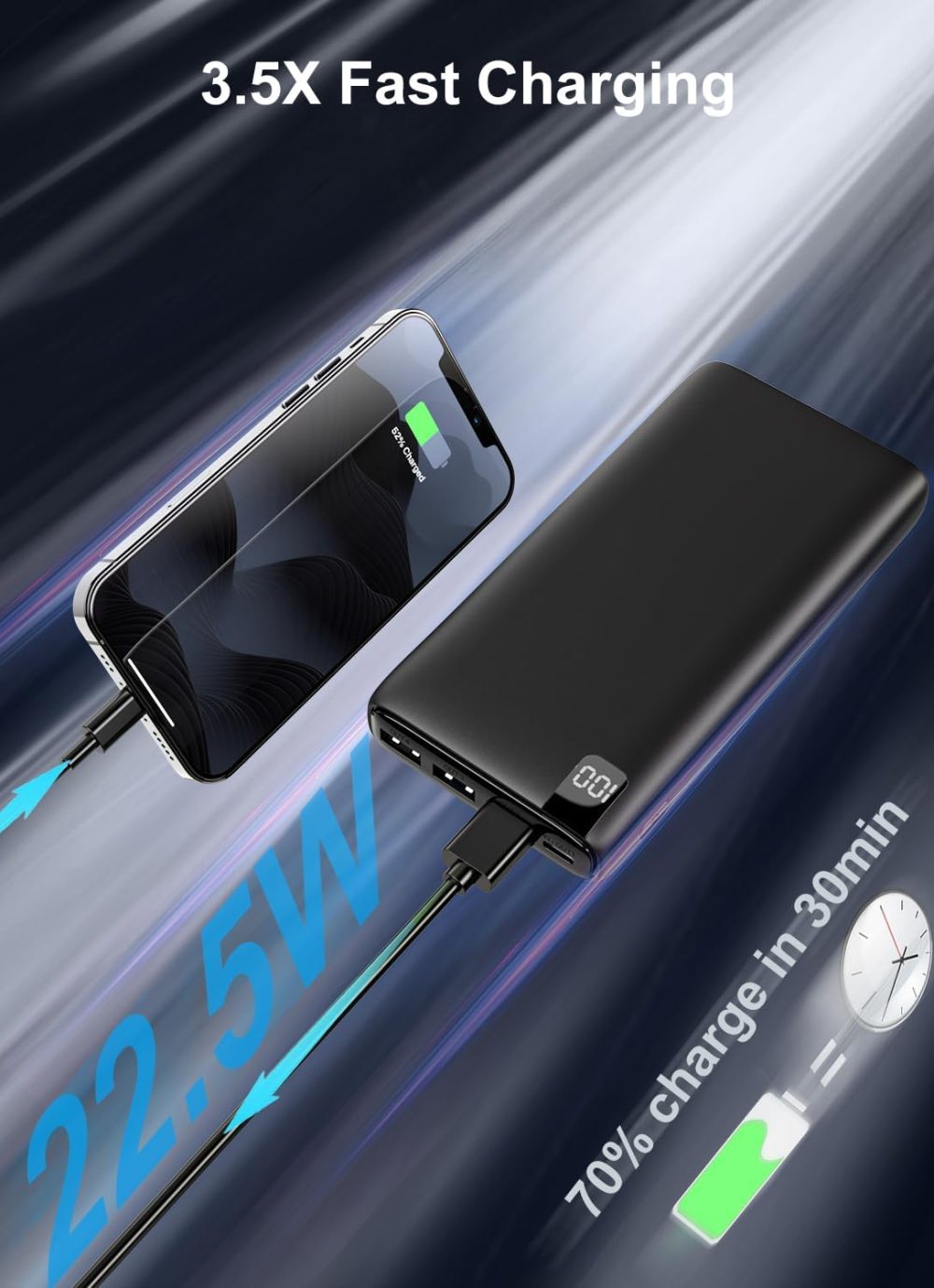 IXNINE Power Bank 26800mAh Portable Charger, 22.5W Fast Charging PD QC 3.0 Compact External Battery Pack with LED Display and 4 USB Outputs for Cellphone Tablet - Image 3