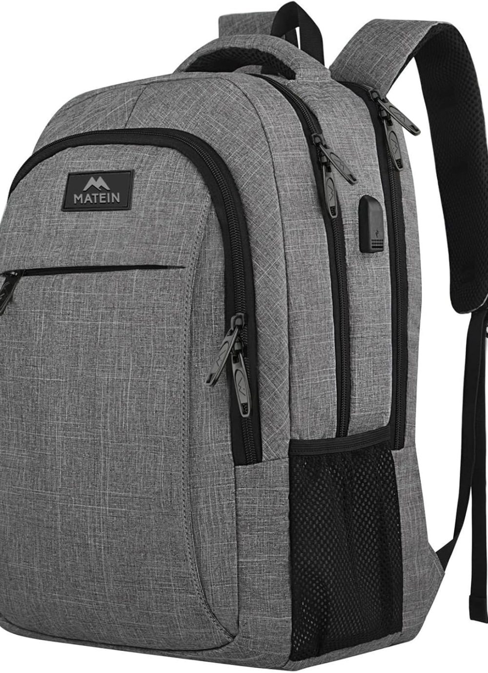 MATEIN Travel Laptop Backpack, Business Anti Theft Slim Sturdy Laptops Backpack with USB Charging Port, Water Resistant College School Computer Bag Gift for Men & Women Fits 15.6 Inch Notebook, Grey