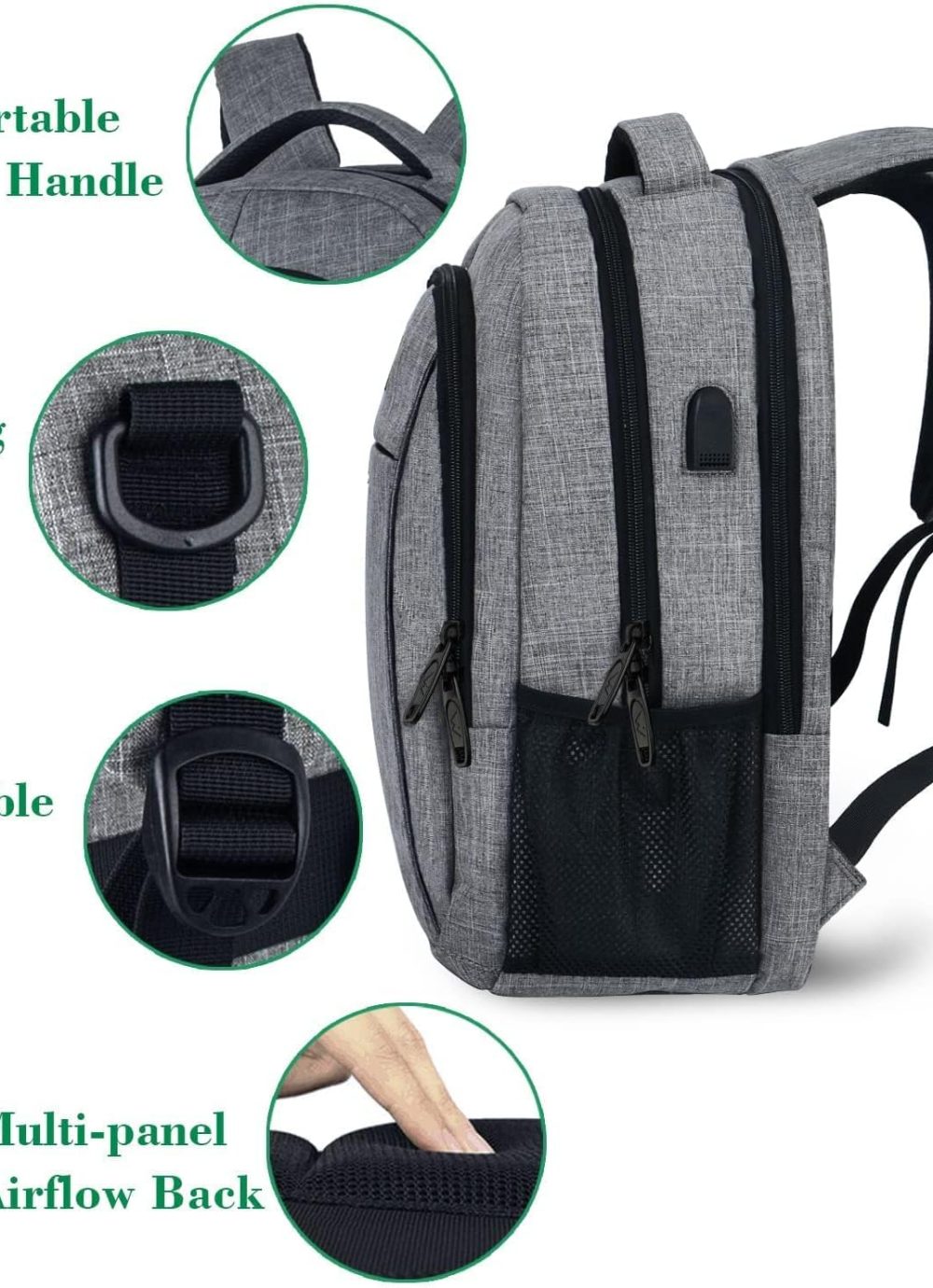 MATEIN Travel Laptop Backpack, Business Anti Theft Slim Sturdy Laptops Backpack with USB Charging Port, Water Resistant College School Computer Bag Gift for Men & Women Fits 15.6 Inch Notebook, Grey - Image 6