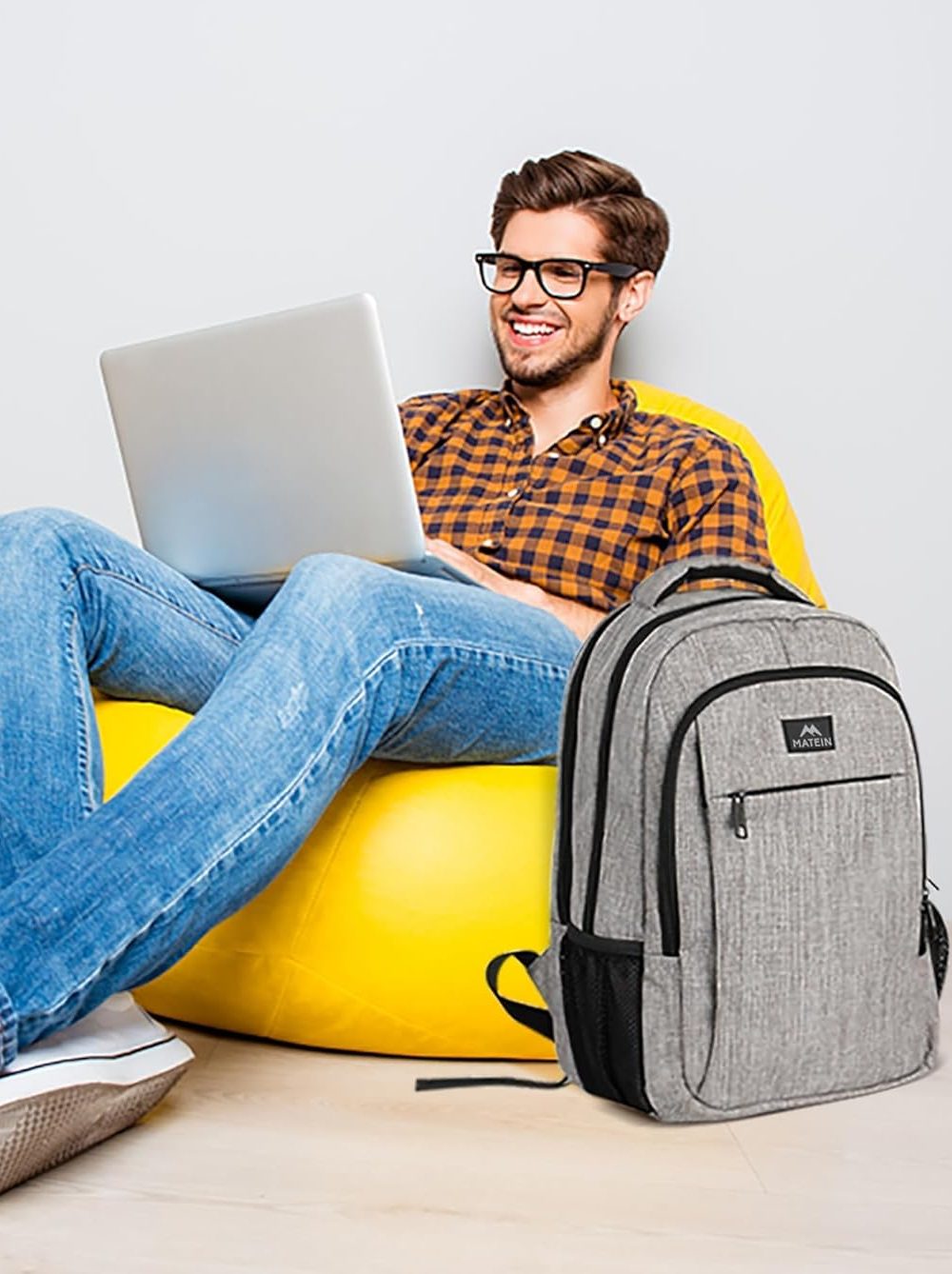 MATEIN Travel Laptop Backpack, Business Anti Theft Slim Sturdy Laptops Backpack with USB Charging Port, Water Resistant College School Computer Bag Gift for Men & Women Fits 15.6 Inch Notebook, Grey - Image 8